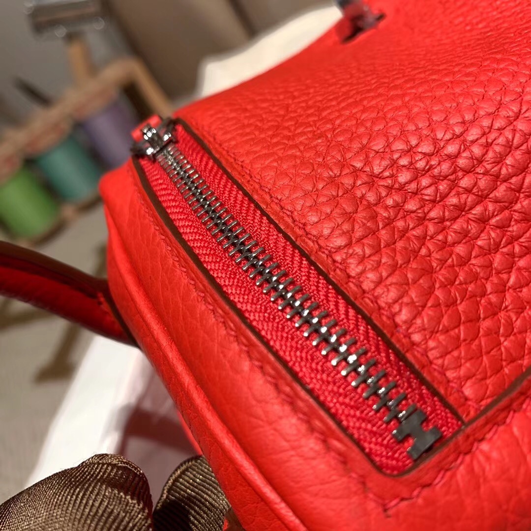 에르메스 미니 린디백19 레드 금장 끌레망스 가죽